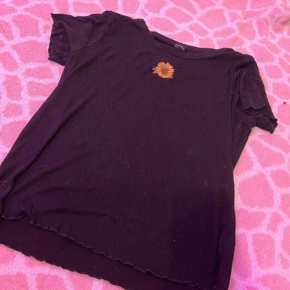 art class Black Tee with Sunflower Embroidery